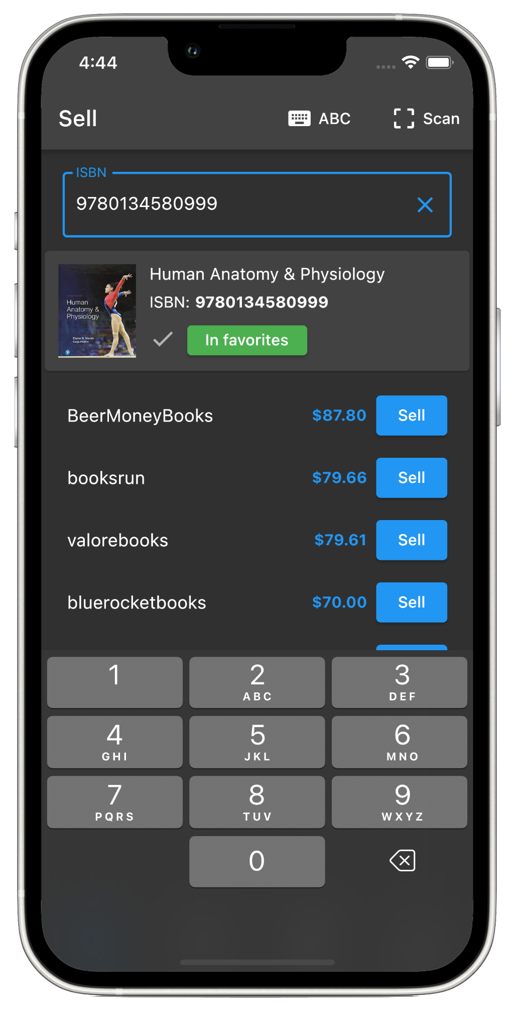 BookTrapper app manual ISBN entry screen